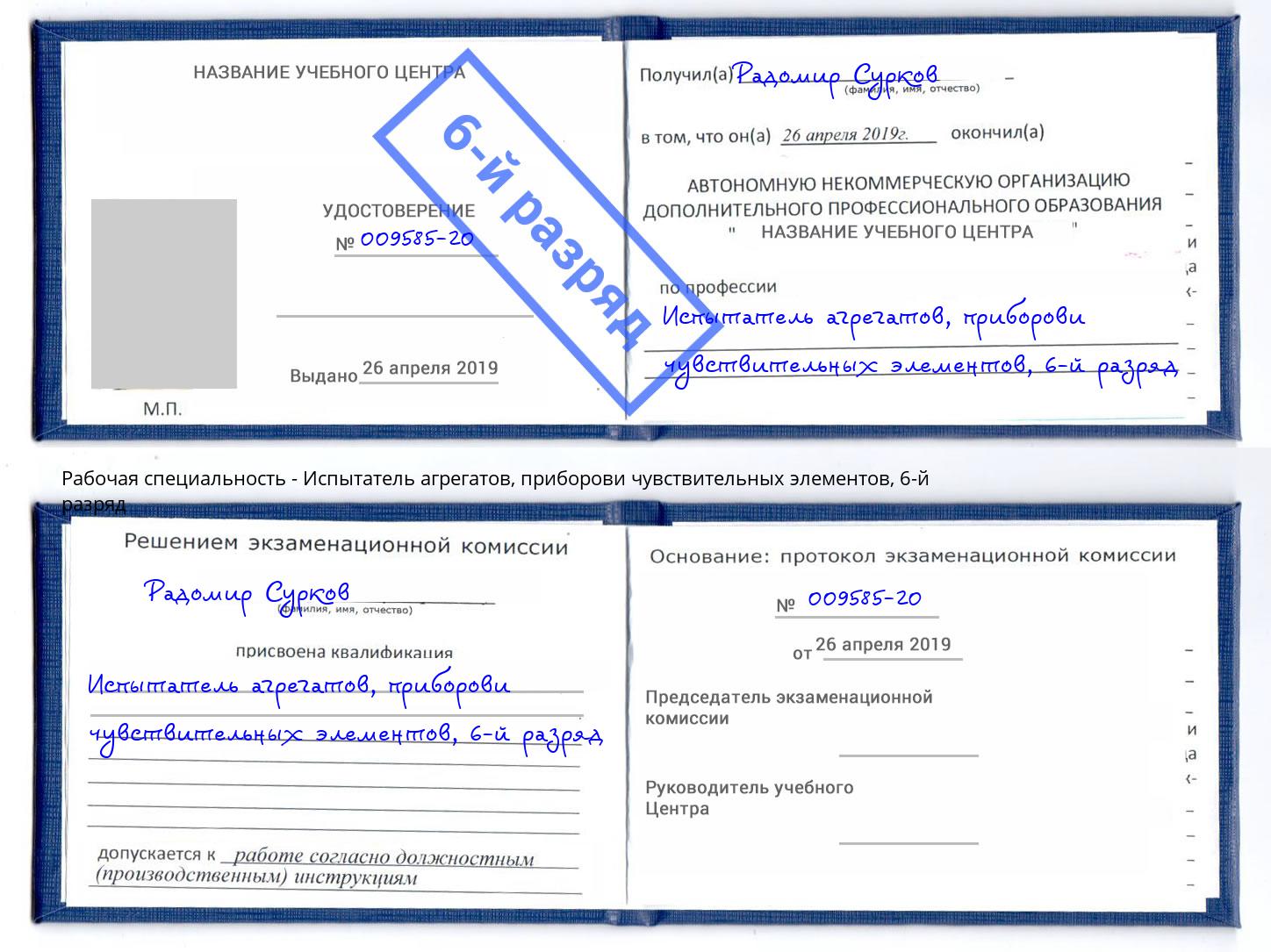 корочка 6-й разряд Испытатель агрегатов, приборови чувствительных элементов Искитим