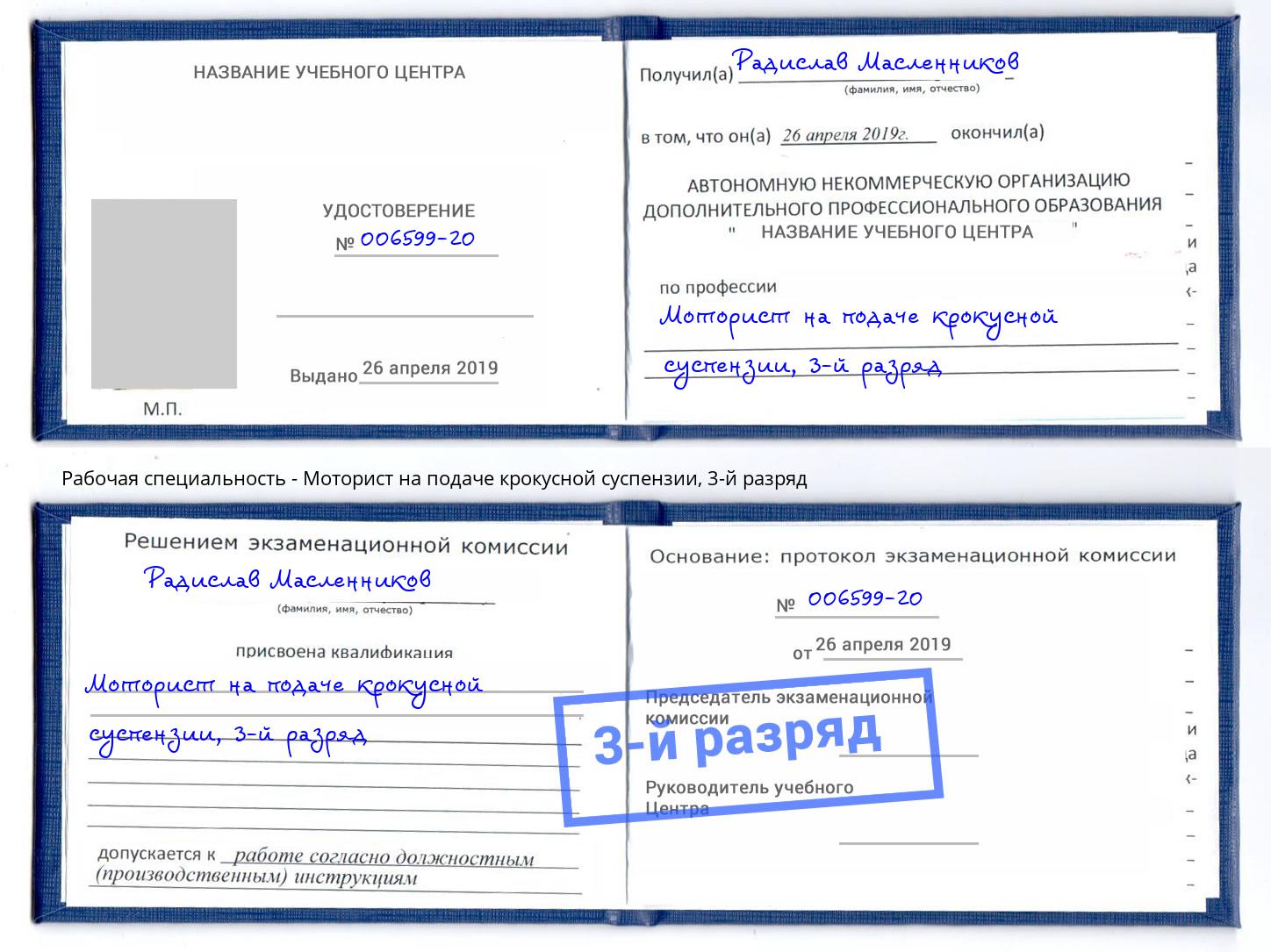 корочка 3-й разряд Моторист на подаче крокусной суспензии Искитим