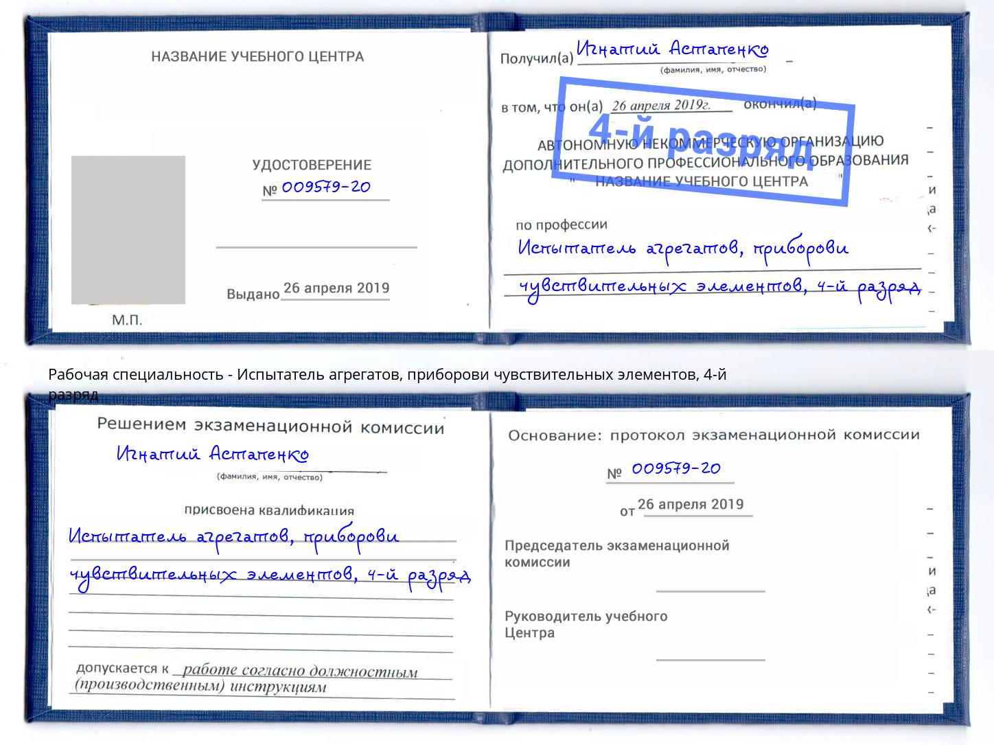корочка 4-й разряд Испытатель агрегатов, приборови чувствительных элементов Искитим