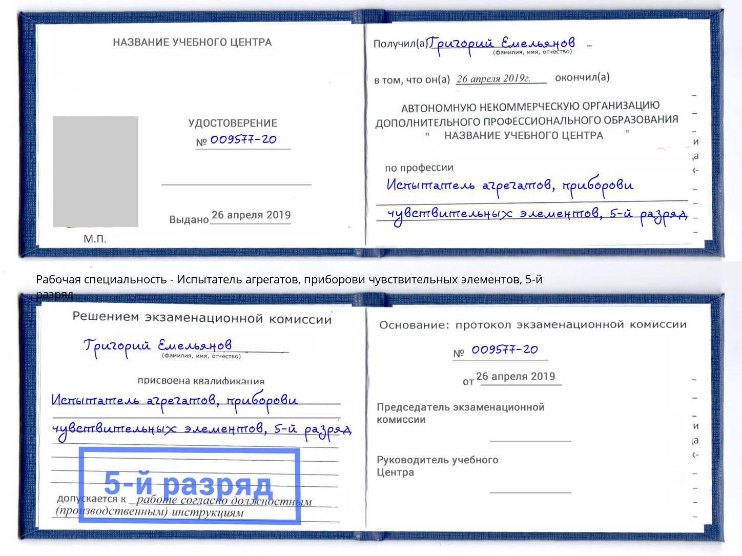 корочка 5-й разряд Испытатель агрегатов, приборови чувствительных элементов Искитим