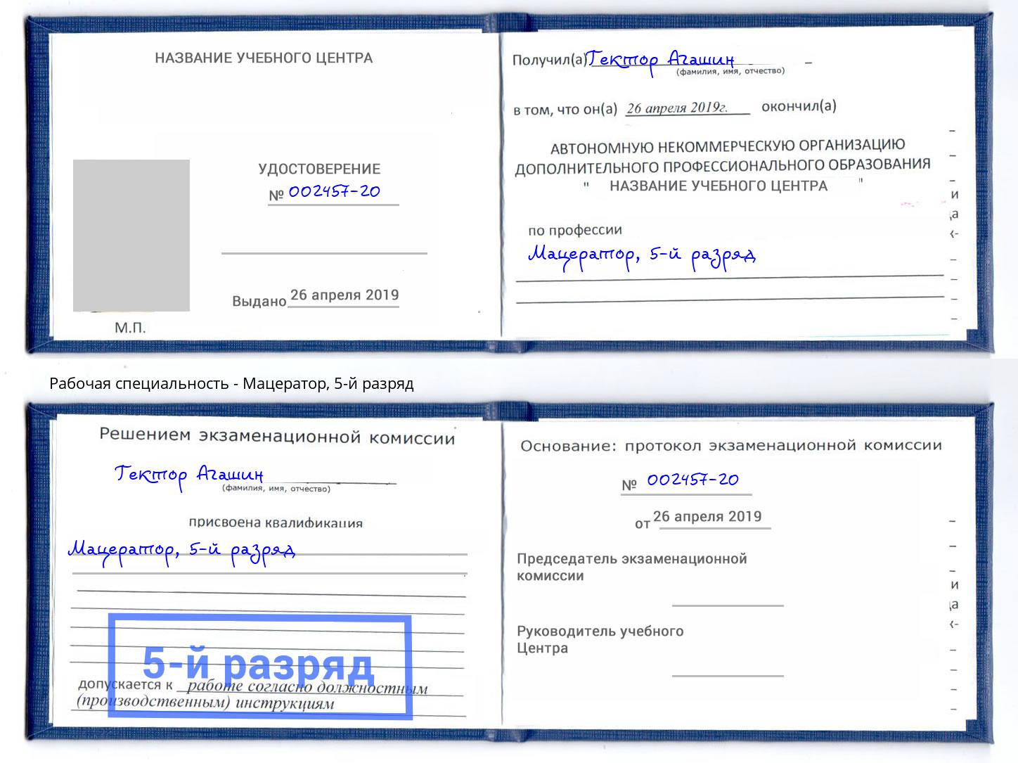 корочка 5-й разряд Мацератор Искитим