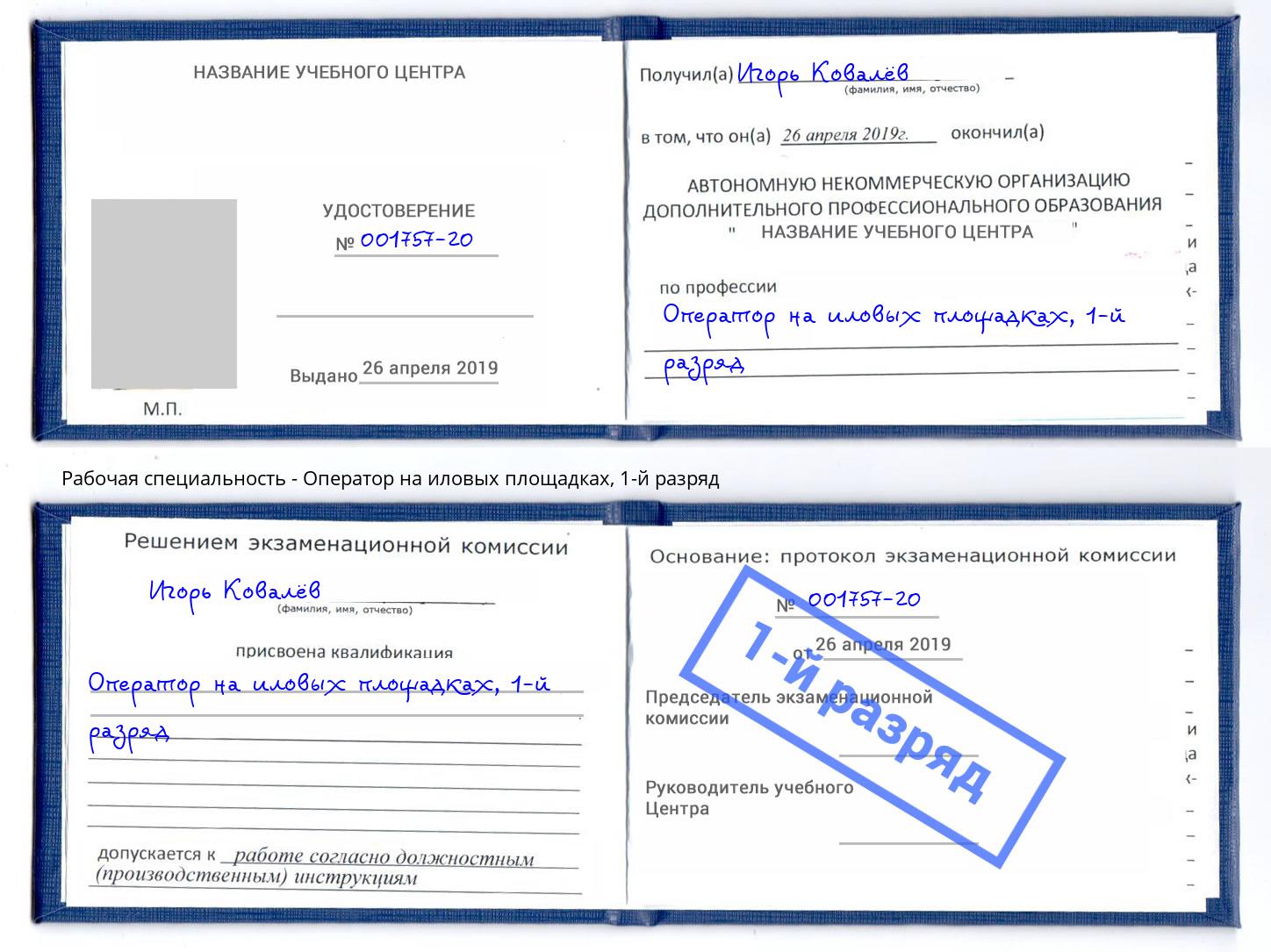 корочка 1-й разряд Оператор на иловых площадках Искитим