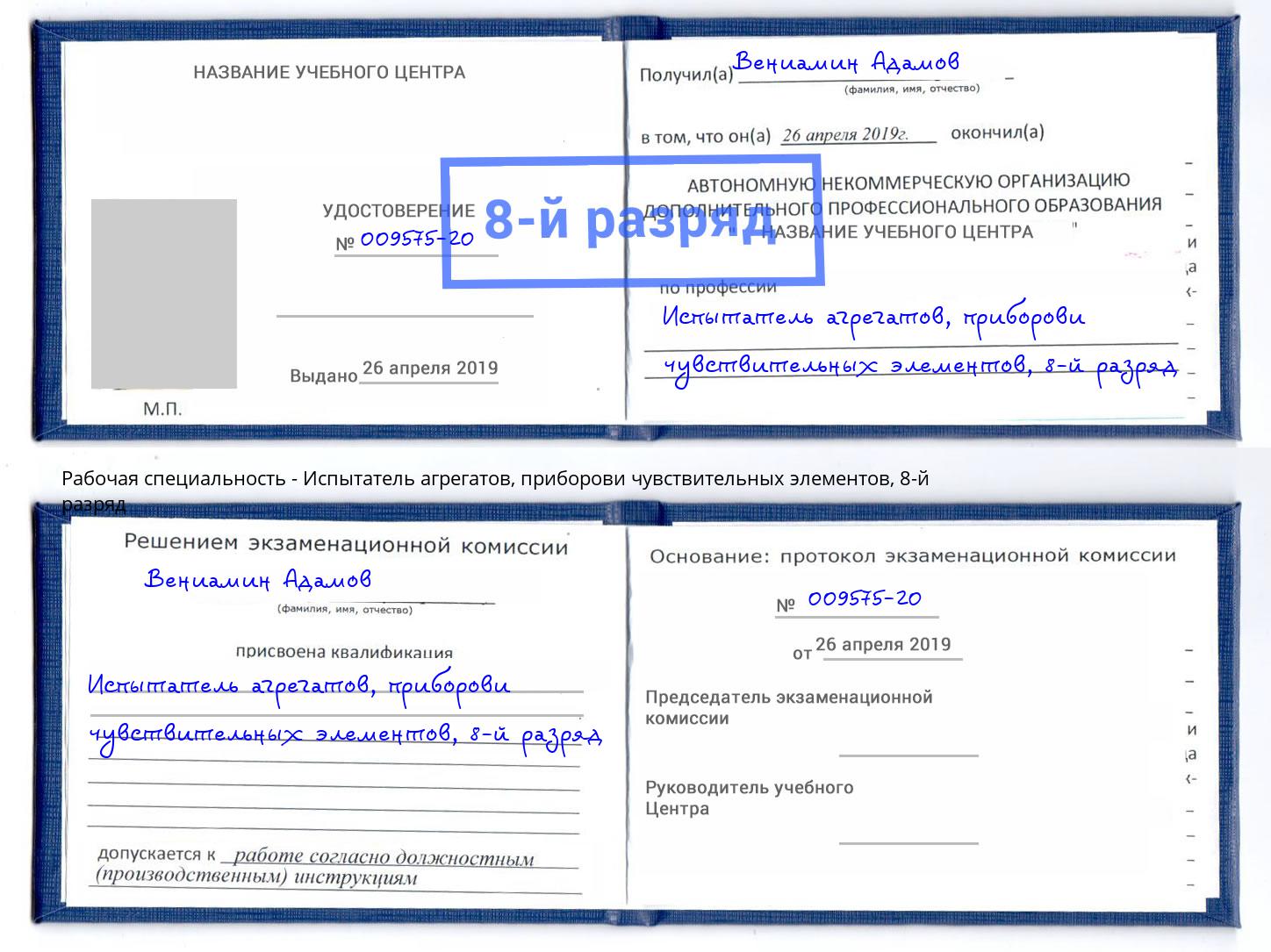 корочка 8-й разряд Испытатель агрегатов, приборови чувствительных элементов Искитим
